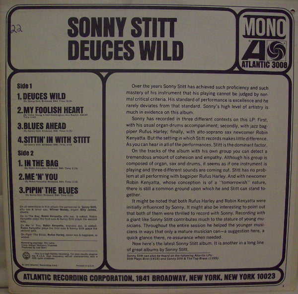 Sonny Stitt Introducing Robin Kenyatta Featuring Rufus Harley - Deuces Wild - LP
