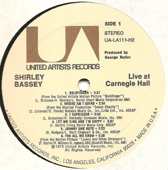 Shirley Bassey - Live At Carnegie Hall - LP