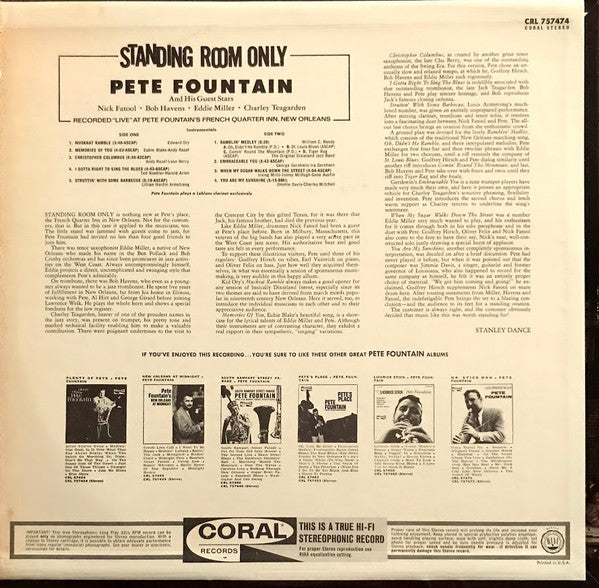 Pete Fountain - Standing Room Only - LP