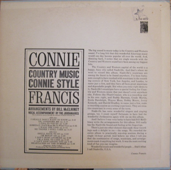 Connie Francis - Country Music Connie Style - LP