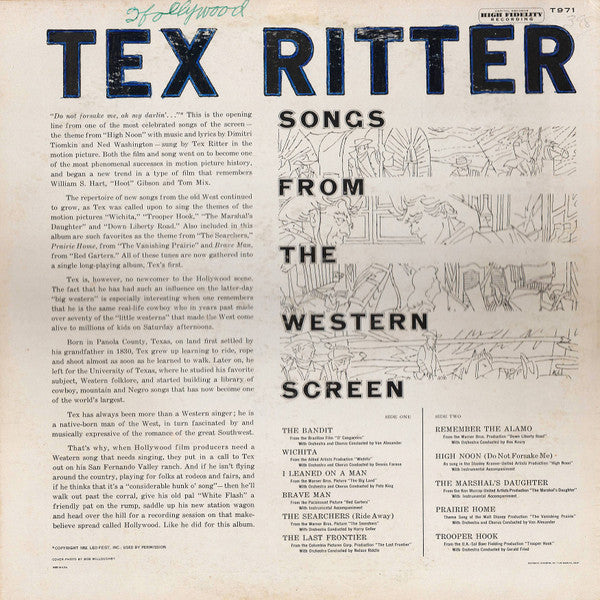 Tex Ritter - Songs From The Western Screen - LP