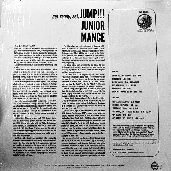 The Junior Mance Trio* With The Bob Bain Brass Ensemble - Get Ready, Set, Jump!!! - LP