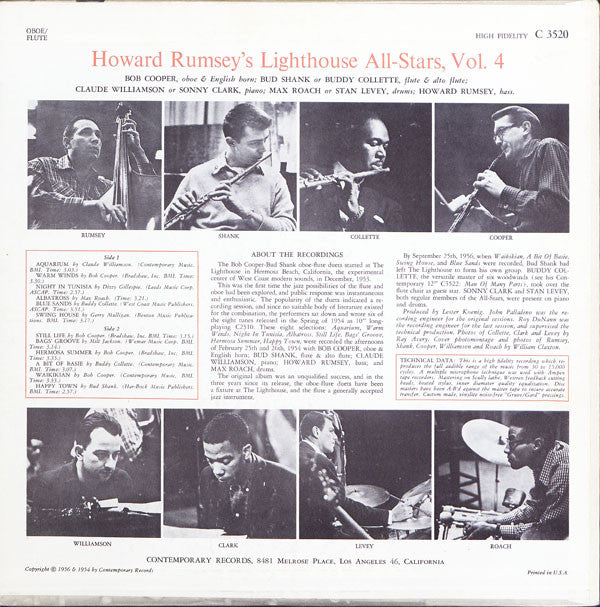 Howard Rumsey's Lighthouse All-Stars - Volume 4, Oboe/Flute - LP