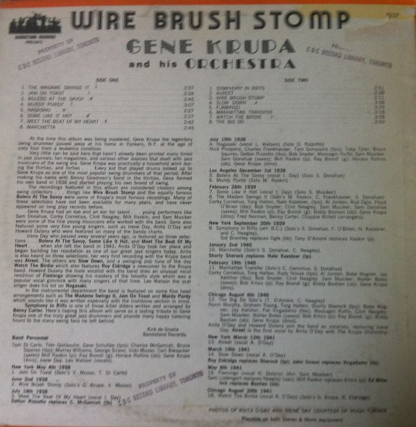 Gene Krupa And His Orchestra Featuring Irene Day* - Anita O'Day - Wire Brush Stomp (1938-1941) - LP
