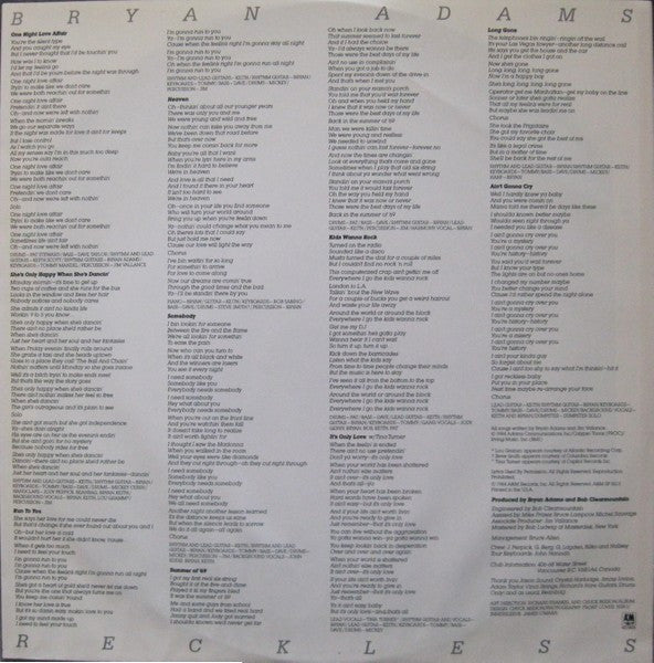 Bryan Adams - Reckless - LP