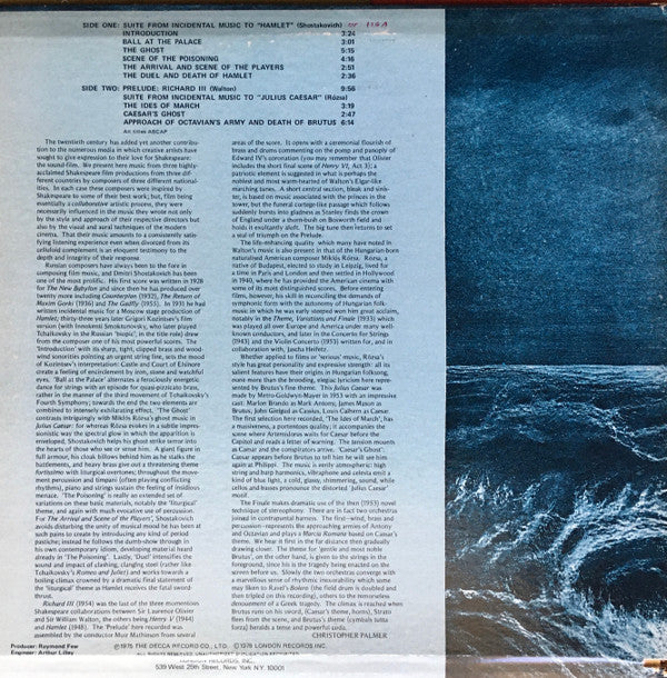 Bernard Herrmann - Music From Great Shakespearean Films Hamlet / Richard III / Julius Caesar - LP