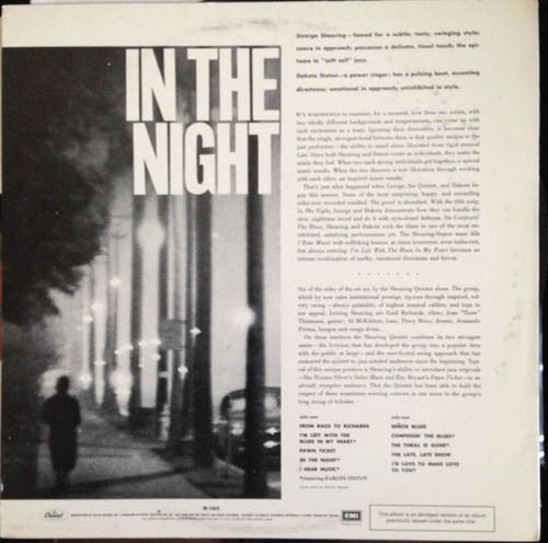 The George Shearing Quintet With Dakota Staton - In The Night - LP