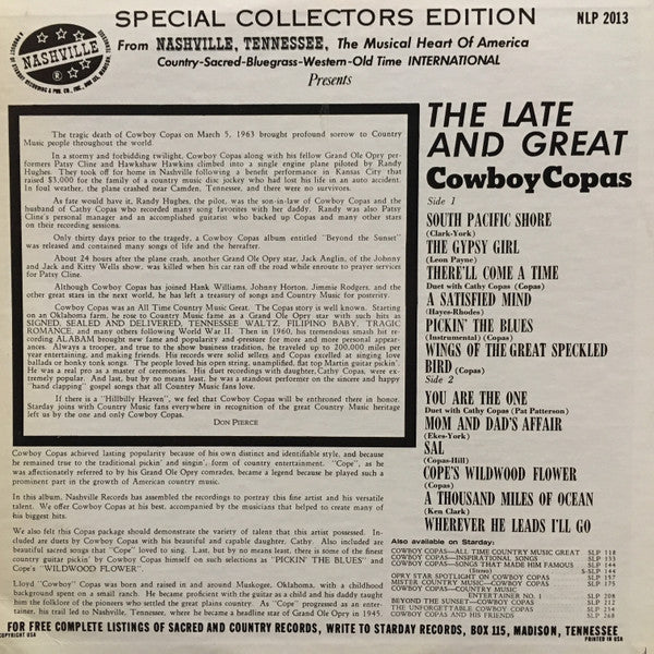 Cowboy Copas - The Late And Great - LP