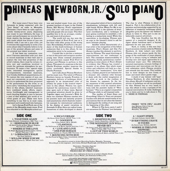 Phineas Newborn, Jr.* - Solo Piano - LP