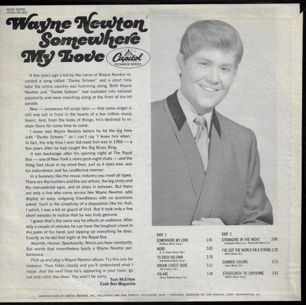 Wayne Newton - Somewhere My Love - LP