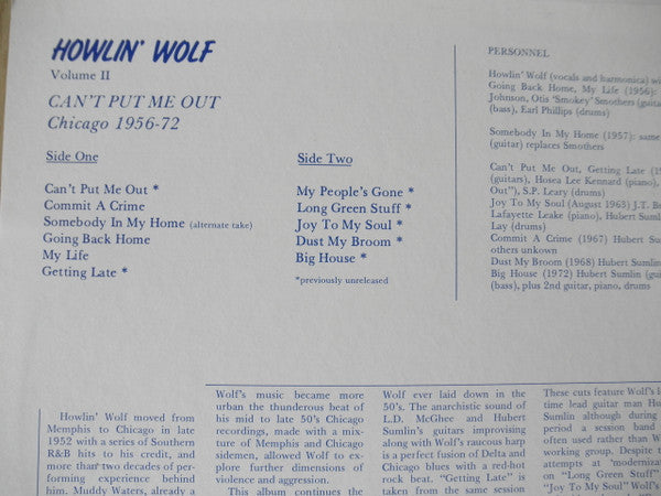Howlin' Wolf - Can't Put Me Out (Chicago 1956-72 Volume II) - LP