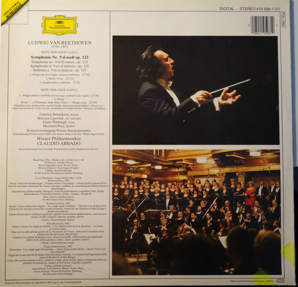 Beethoven* / Wiener Philharmoniker / Claudio Abbado / Gabriela Beňačková / Marjana Lipovšek / Gösta Winbergh / Hermann Prey / Konzertvereinigung Wiener Staatsopernchor* - Symphonie No. 9 - LP