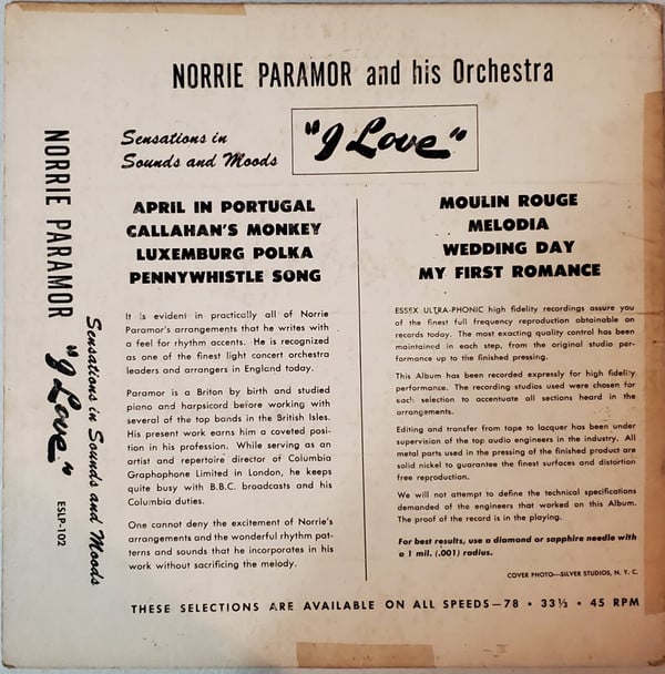 Norrie Paramor And His Orchestra - Sensations In Sounds And Moods I Love - LP