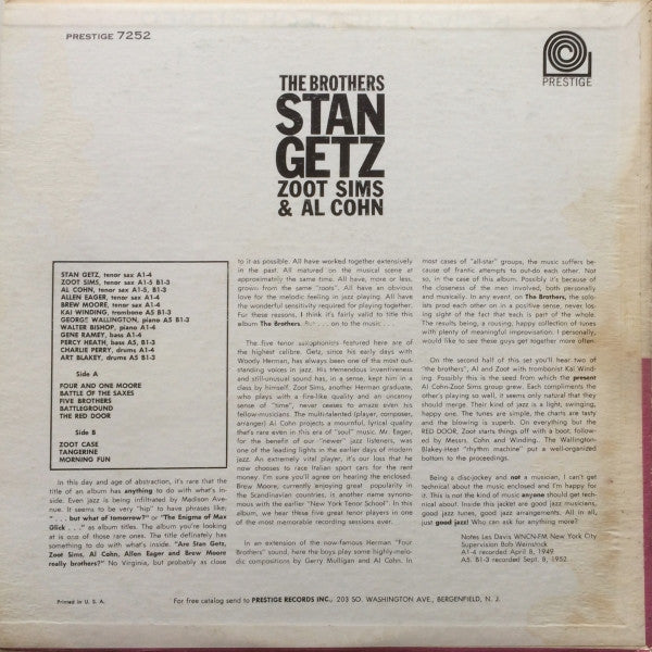 Stan Getz, Zoot Sims & Al Cohn - The Brothers - LP
