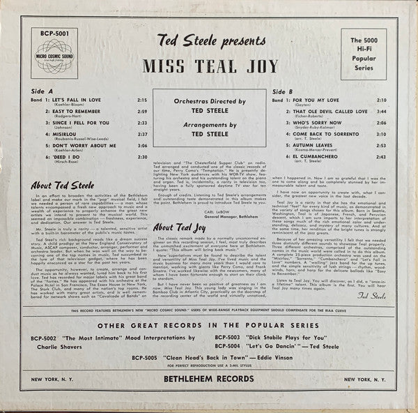 Teal Joy - Ted Steele Presents Miss Teal Joy - LP