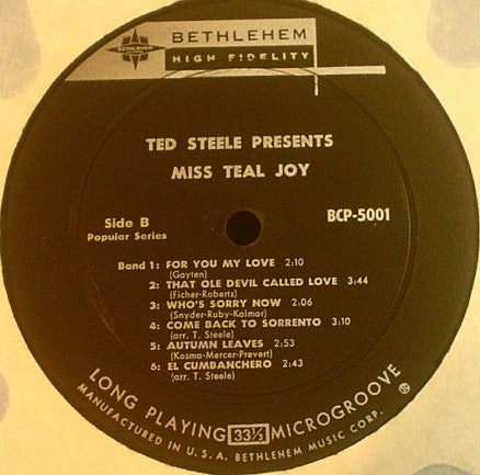 Teal Joy - Ted Steele Presents Miss Teal Joy - LP