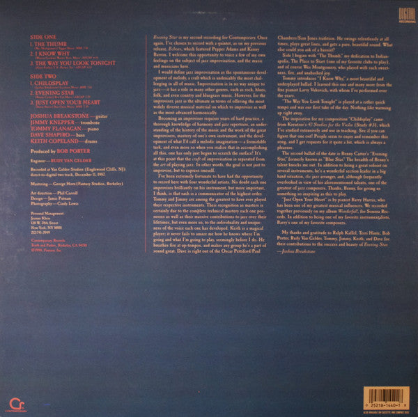 Joshua Breakstone Featuring Tommy Flanagan And Jimmy Knepper - Evening Star - LP