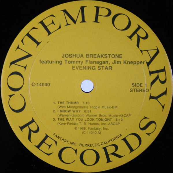 Joshua Breakstone Featuring Tommy Flanagan And Jimmy Knepper - Evening Star - LP