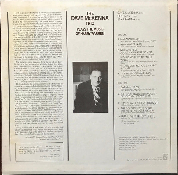 The Dave McKenna Trio - Plays The Music Of Harry Warren - LP