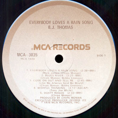 B.J. Thomas - Everybody Loves A Rain Song - LP