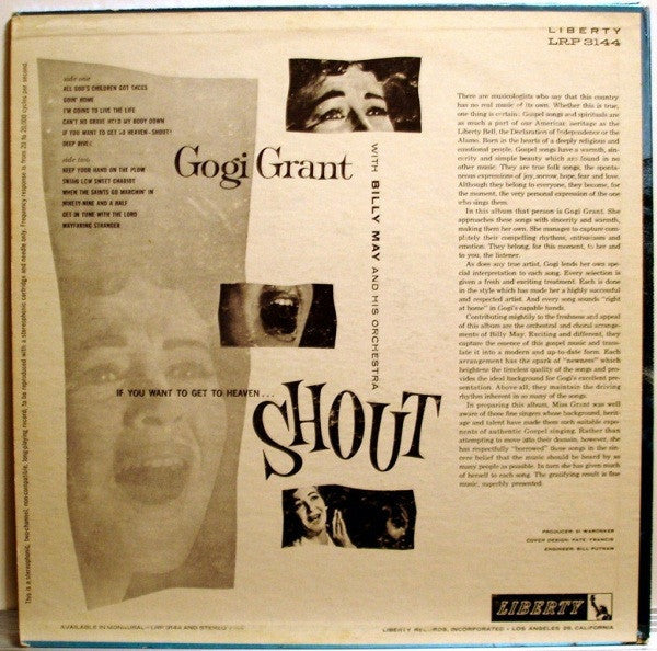 Gogi Grant With The Billy May Orchestra* And Chorus* - If You Want To Get To Heaven... Shout! - LP