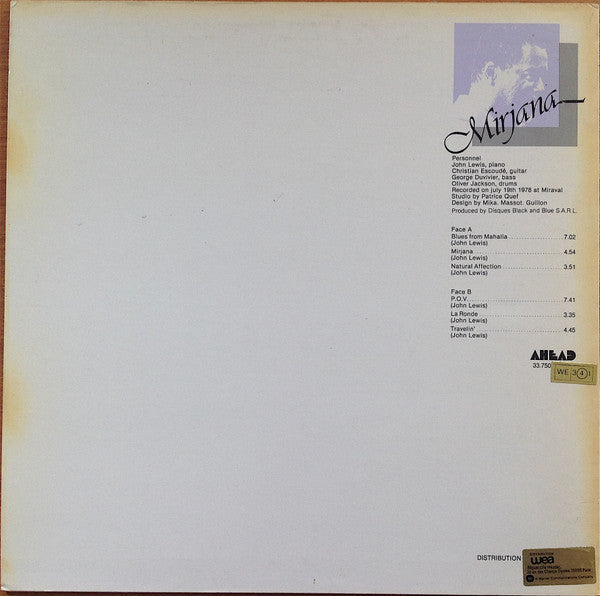 John Lewis Featuring Christian Escoudé - Mirjana - LP