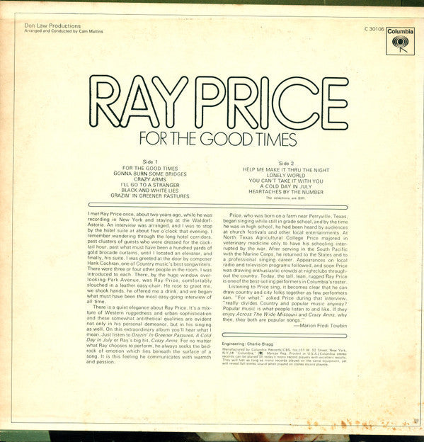 Ray Price - For The Good Times - LP