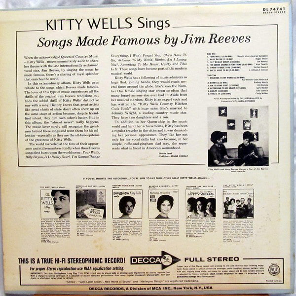 Kitty Wells - Songs Made Famous By Jim Reeves - LP