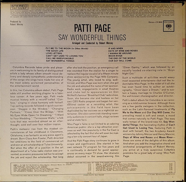 Patti Page - Say Wonderful Things - LP