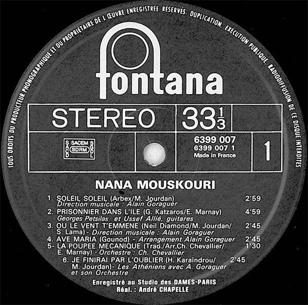 Nana Mouskouri - Une Voix Qui Vient Du Cœur - LP
