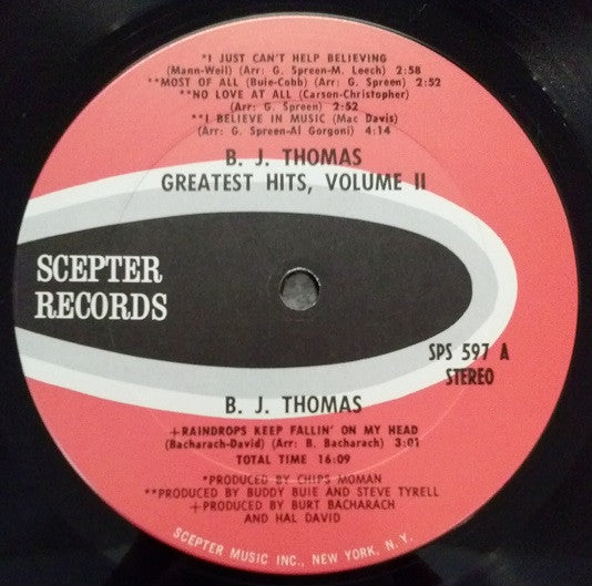 B.J. Thomas - Greatest Hits Volume Two - LP