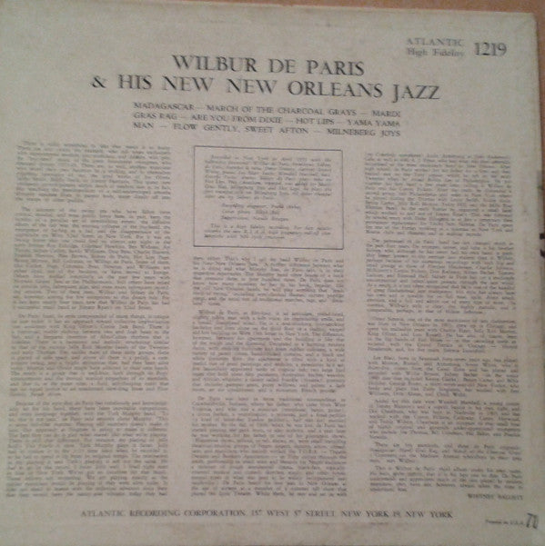 Wilbur De Paris And His New New Orleans Jazz - Wilbur De Paris And His New New Orleans Jazz - LP