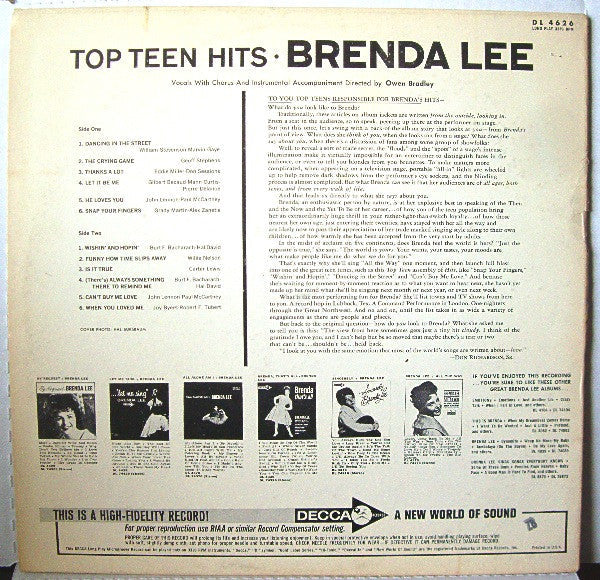 Brenda Lee - Brenda Lee Sings Top Teen Hits - LP