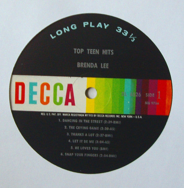 Brenda Lee - Brenda Lee Sings Top Teen Hits - LP