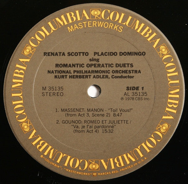 Renata Scotto And Placido Domingo With National Philharmonic Orchestra, Kurt Herbert Adler - Sing Romantic Opera Duets - LP