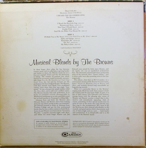 The Browns (3) - I Heard The Bluebirds Sing - LP