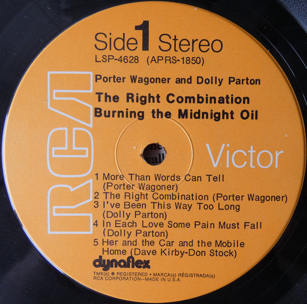 Porter Wagoner And Dolly Parton - The Right Combination Burning The Midnight Oil - LP