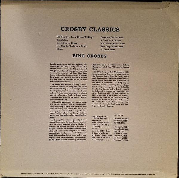 Bing Crosby - Crosby Classics - LP