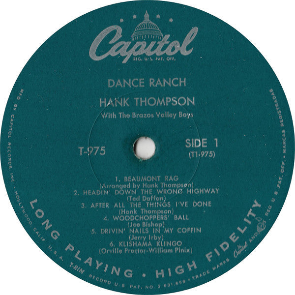 Hank Thompson With the Brazos Valley Boys* - Dance Ranch - LP
