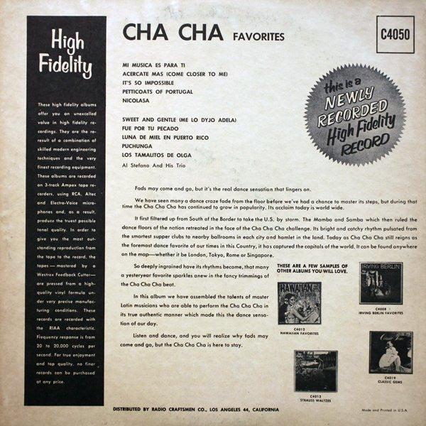 Al Stefano And His Trio - Cha Cha Favorites - LP