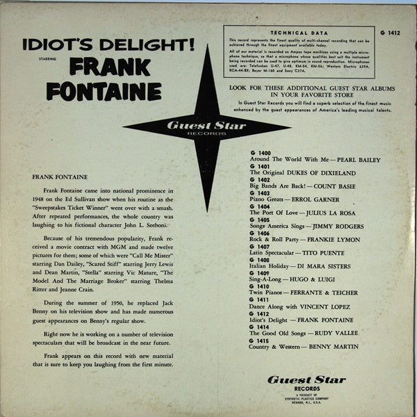 Frank Fontaine - Idiot's Delight - LP