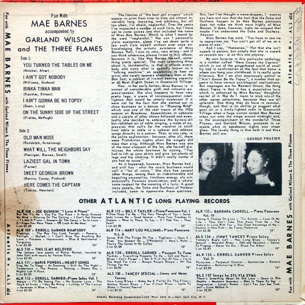 Mae Barnes Accompanied By Garland Wilson And The Three Flames - Fun With Mae Barnes - LP