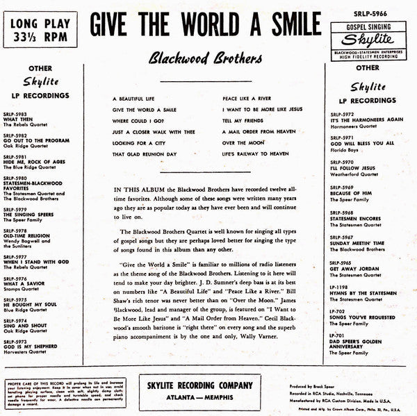 The Blackwood Brothers* - Give The World A Smile - LP