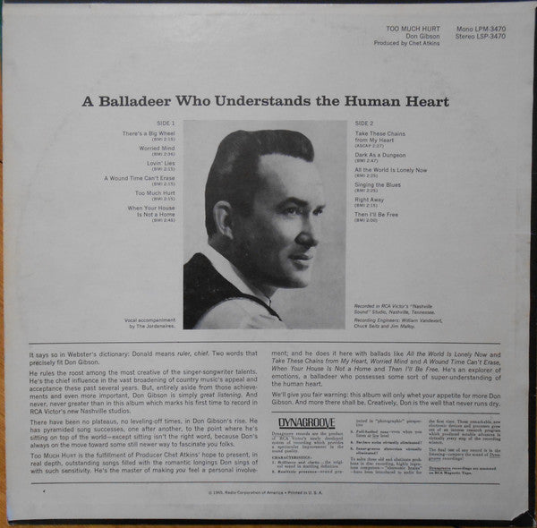 Don Gibson - Too Much Hurt - LP