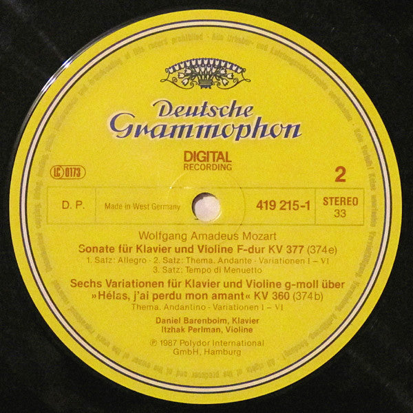 Mozart*, Itzhak Perlman ∙ Daniel Barenboim - Sonaten Für Klavier Und Violine ∙ 12 Variationen Kv 359 ∙ 6 Variationen Kv 360 - LP
