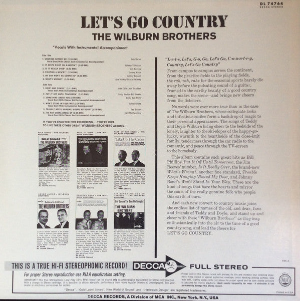 The Wilburn Brothers - Let's Go Country - LP