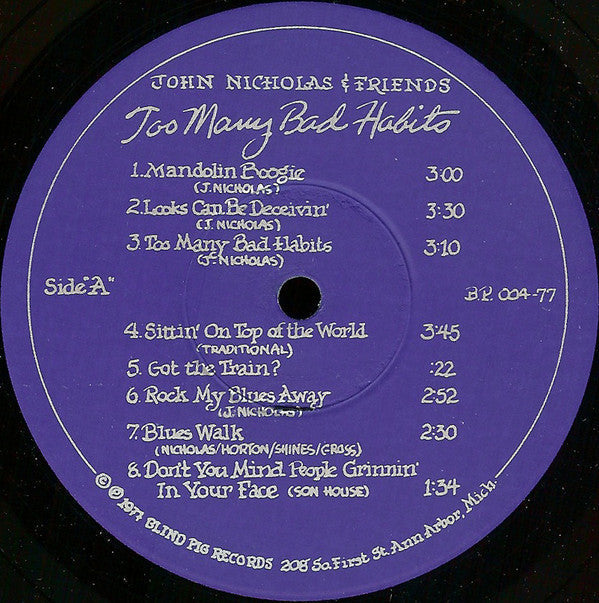 John Nicholas & Friends - Too Many Bad Habits - LP