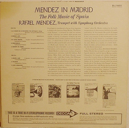 Rafael Mendez - Mendez In Madrid - The Folk Music Of Spain - LP