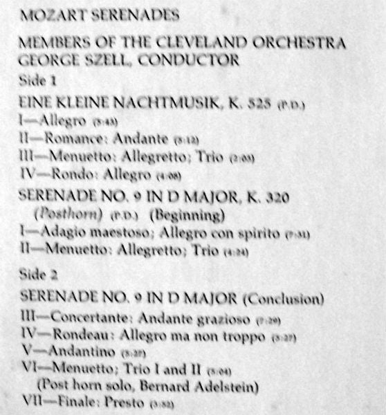 Wolfgang Amadeus Mozart / The Cleveland Orchestra, George Szell - Mozart Serenades - LP