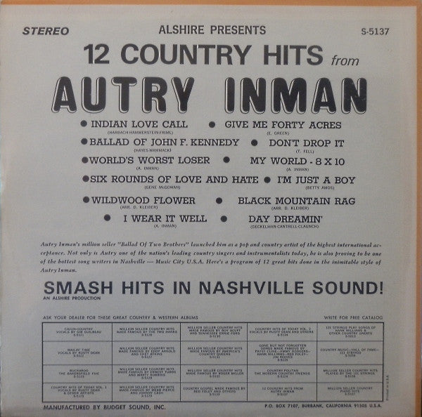 Autry Inman - 12 Country Hits From Autry Inman - LP